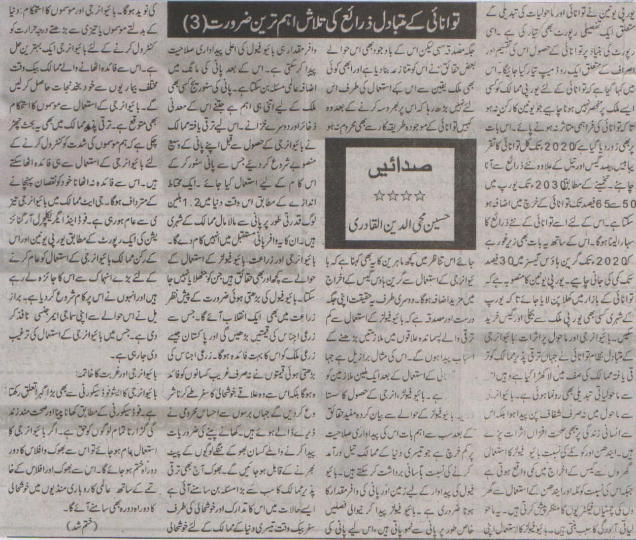 Minhaj-ul-Quran  Print Media CoverageDaily Pakistan Niazi Group Editorial
